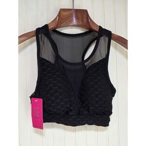 Leo Poldo Sports Bra Womens Small Black Mesh Racerback Honeycomb Knit Stretch